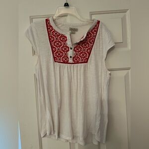 Lucky Brand Cap Sleeve Embroidered Accent Top Sz L
